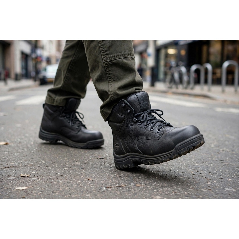 Timberland Pro Mens‎ 7.5 Work Shoes Solid Black Leather Industrial Safety Boots